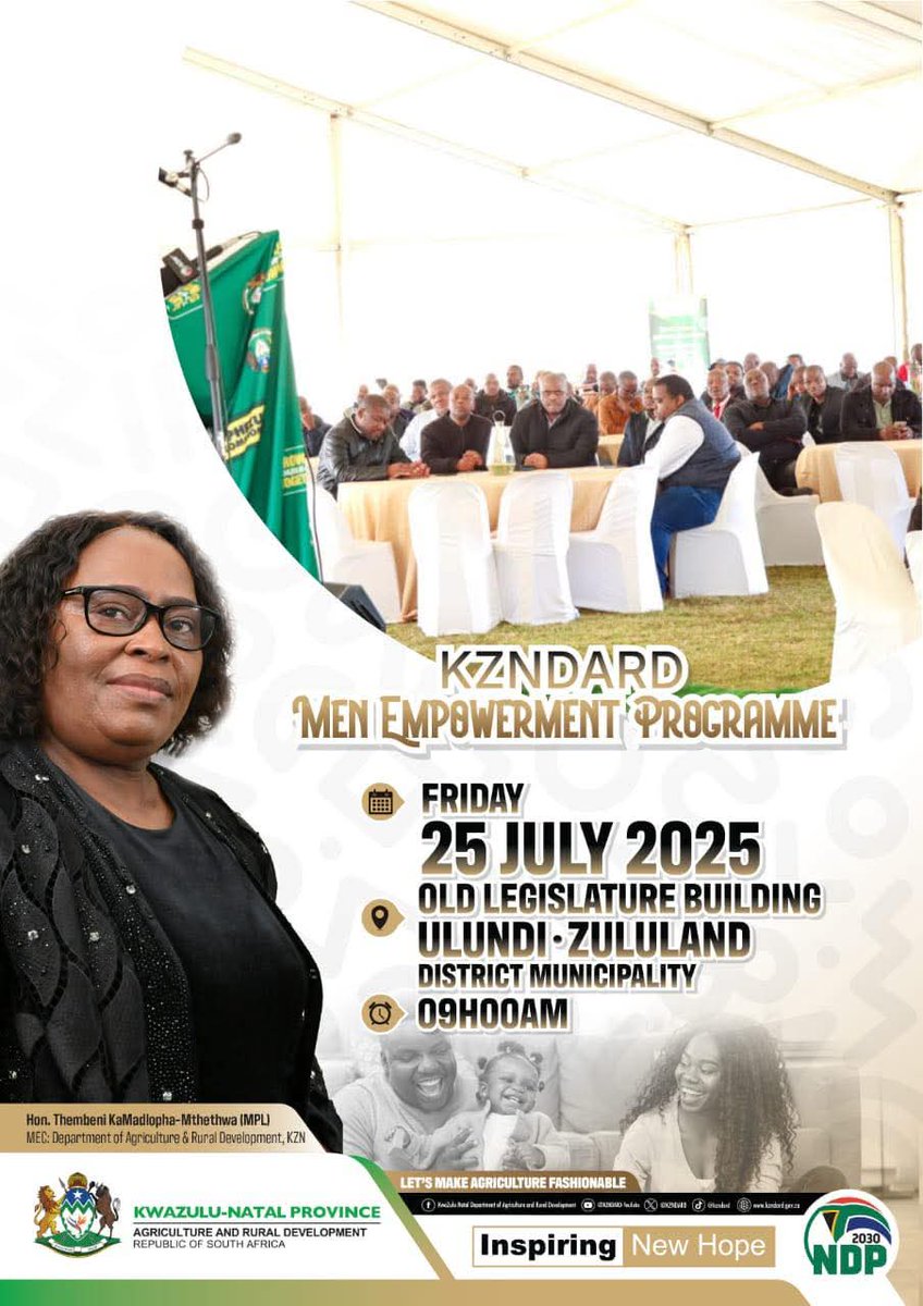 📢 Men’s Month Celebration | KZNDARD Empowerment Programme

As part of #MensMonth, KZNDARD will host a special Empowerment Programme on Friday, 25 July 2025, celebrating the invaluable role of men in building stronger families, communities, and a thriving agricultural sector.