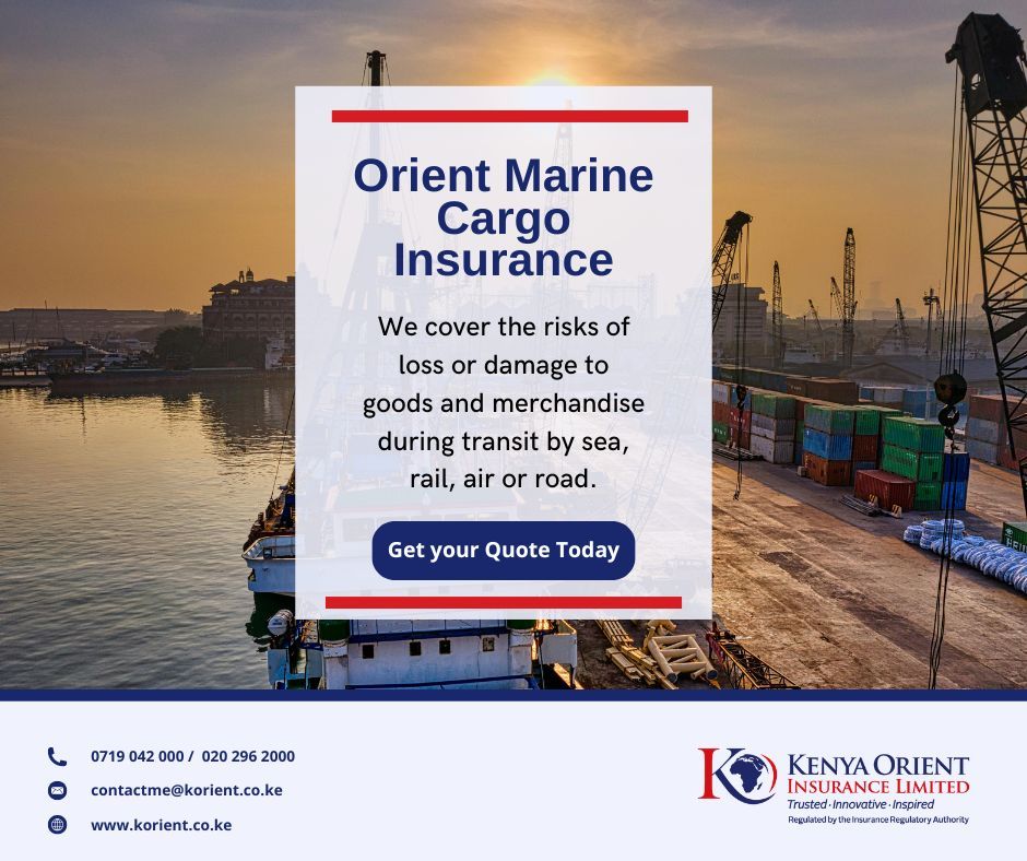 Your cargo deserves the best protection, no matter how it travels. Orient Marine Cargo Insurance covers all risks of loss or damage from sea to road, rail to air. Secure your shipments with us!

Contact us for a quote: 
📞 0719 042 000 / 020 296 2000 

🌐 marine.korient.co.ke