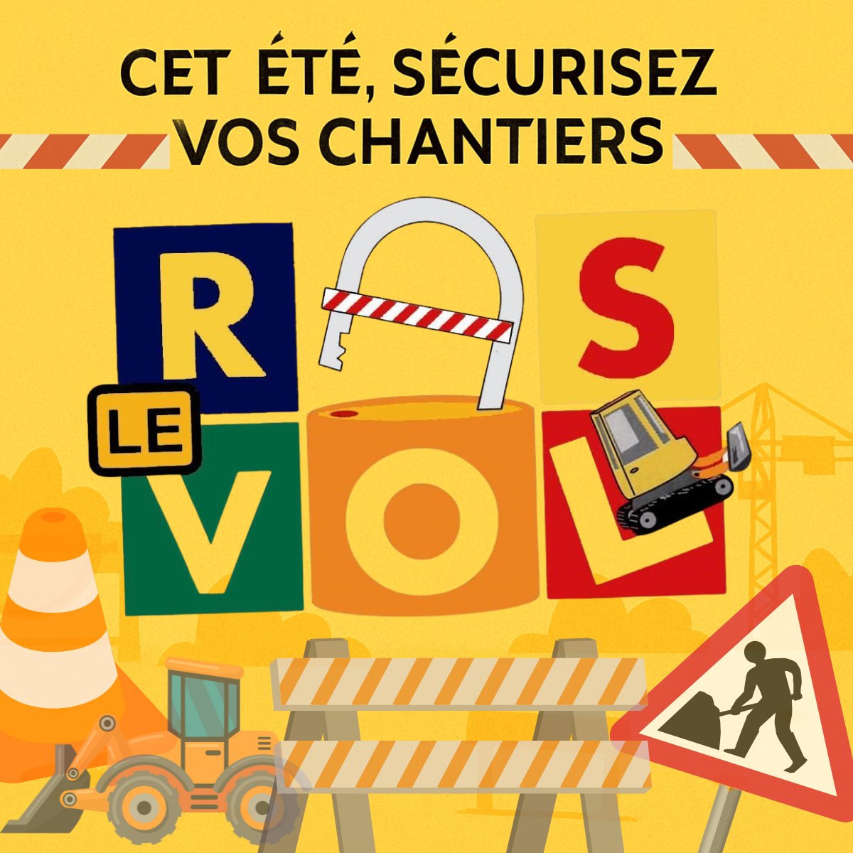 RAS-LE-VOL : Cet été, protégez vos chantiers 🔒🚧
📊 En IDF, 7 entreprises du BTP sur 10 ont déjà été victimes de vols.
✅ Pour vous accompagner dans la sécurisation des chantiers, la FFB Grand Paris IDF déploie le dispositif RAS-LE-VOL 🔐 
+d'infos 👉ffbatiment.fr/outils-modeles…