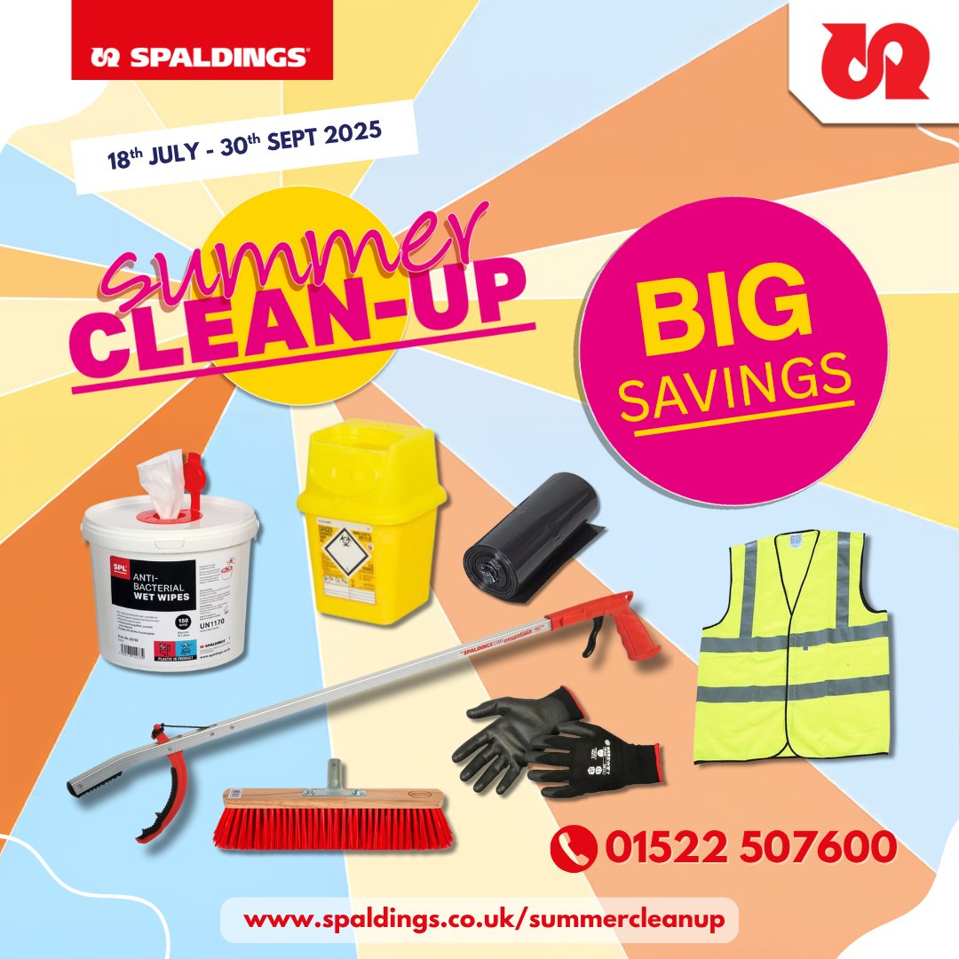 Spaldings's tweet image. ☀️ Summer’s here—let’s clean up our communities! 🌿🧹
Join the #SummerCleanup and refresh parks, gardens &amp;amp; public spaces.
🧤 From #litterpickers to builder’s bags, we’ve got your cleanup covered.
👉 spaldings.co.uk/summercleanup
📞 01522 507600 | Or contact your local rep
