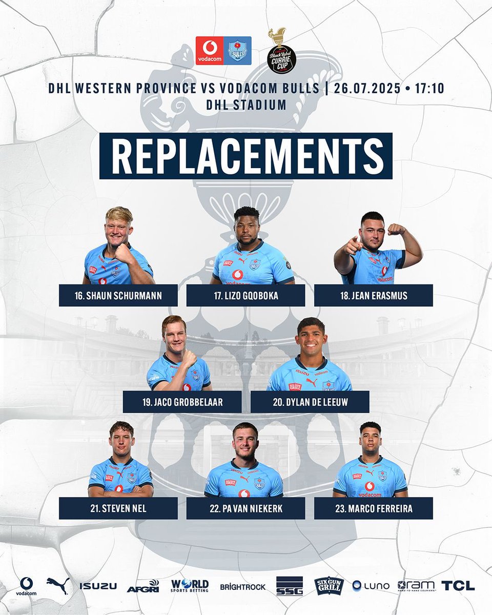 YOUR team to face DHL Western Province on Saturday for the first round of the Carling Currie Cup 🏆 

⏰KICK-OFF: 17:10
📍DHL STADIUM 

<a href="/Vodacom/">Vodacom</a> | <a href="/TheCurrieCup/">The Carling Currie Cup</a> 

#UNCENSORED