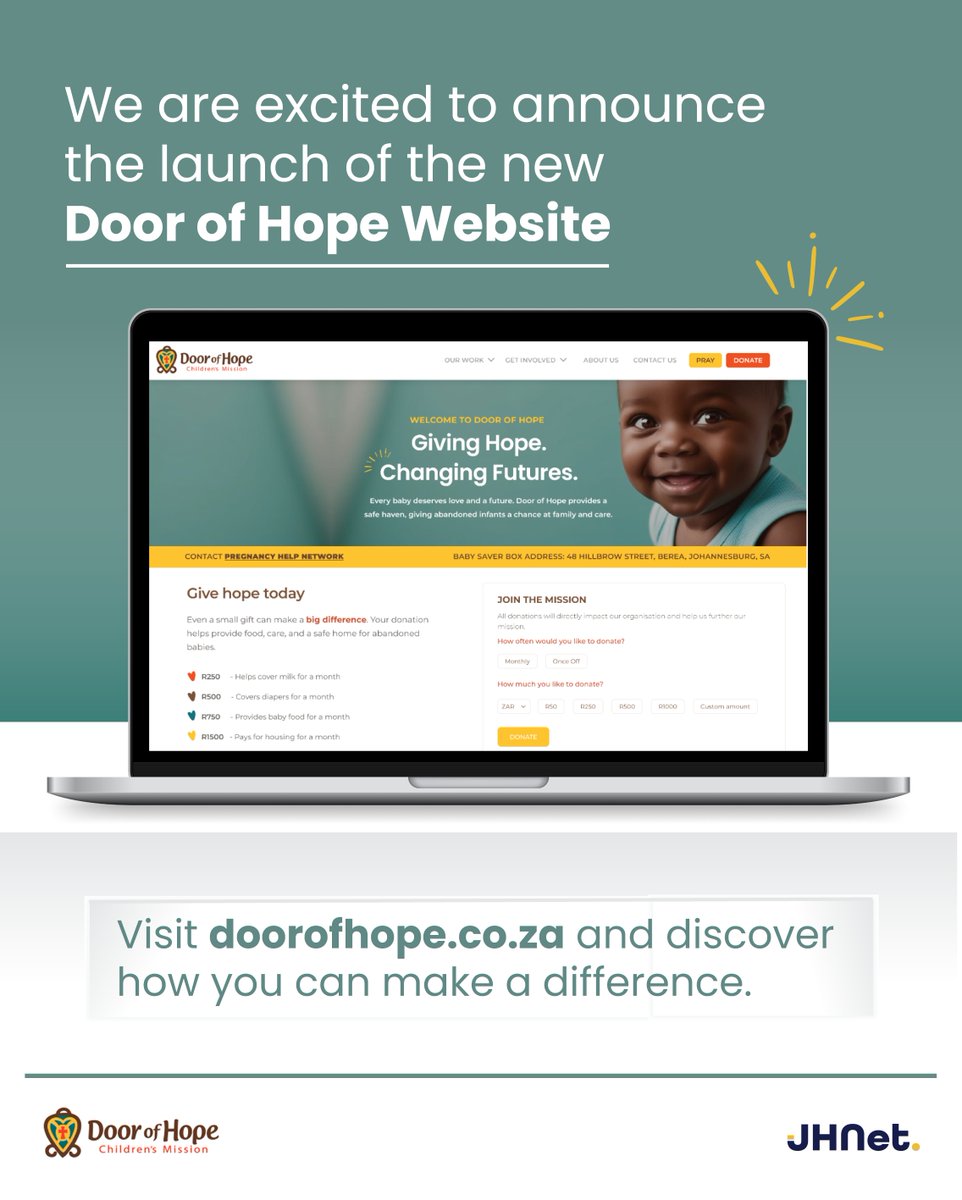 JHNetWeb's tweet image. 🚨 The Door of Hope Website is live! 🌟
See how this amazing mission is making a difference.
🔗 Visit doorofohope.co.za

👉 Need your own website? Get in touch today!
#WebDesign #DoorOfHope #SocialGood