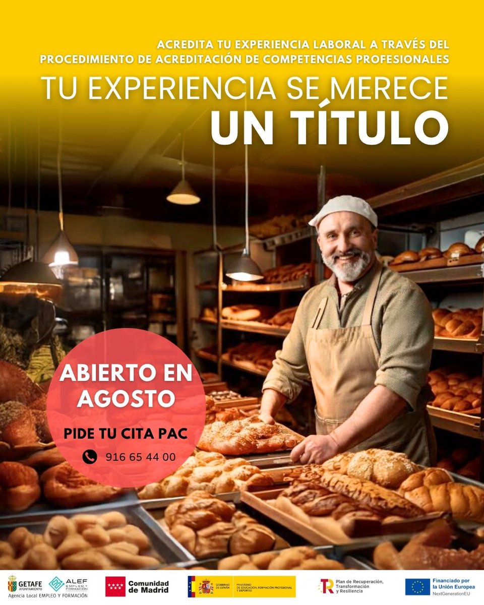 alefgetafe's tweet image. ¿Cuentas con experiencia profesional o formación no formal de una cualificación profesional pero aún NO TIENES UN TÍTULO OFICIAL?

Aprovecha tus días libres de agosto para informarte y tramitar tu acreditación de experiencia laboral (PAC).

En ALEF te acompañamos a demostrar…