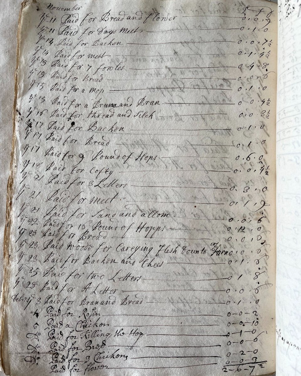 BerksArchives's tweet image. Have you sorted your weekly shop? These domestic accounts with &apos;Backen and Chees&apos;, &apos;Bran and Bread&apos; and &apos;Cofey&apos; are making us hungry! 🥓 🧀 🍞 ☕ This notebook is dated 1587-1744.