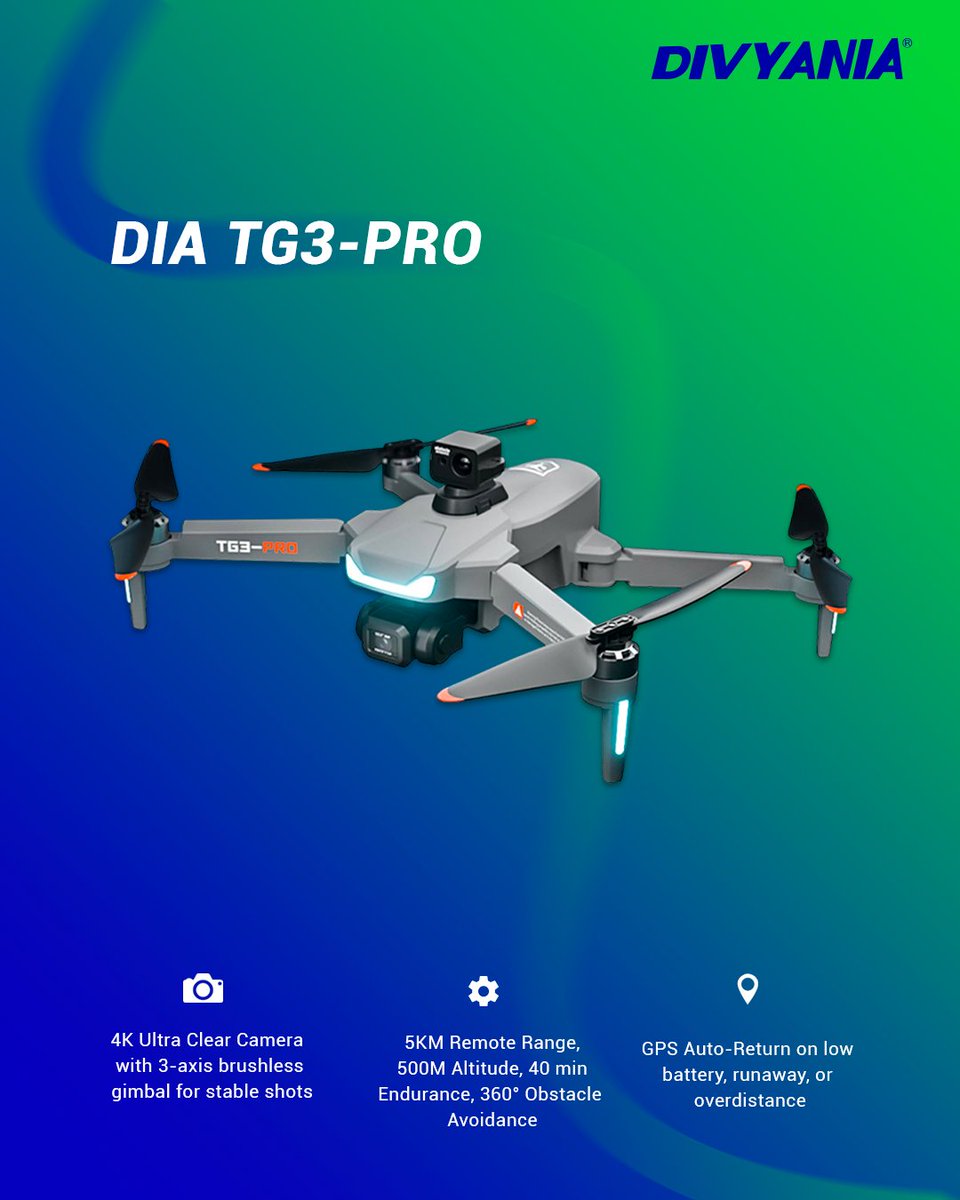 DivyaniaUAV's tweet image. K clarity, 5KM control, 360° awareness - DIA TG3-PRO
All under your command.
#DIAProSeries #AerialTech #SmartFlight #4KDrone #DivyaniaDrone