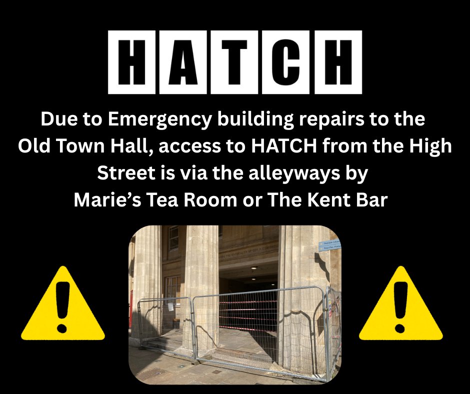 GravesendTCM's tweet image. Emergency roof repairs to #gravesend Old Town Hall, has led to the front entrance being fenced off at the High Street end.
Hatch Market is trading as normal but access from the High Street is only available via the alleyways at either Marie's Tea Room & Emporium or The Kent Bar