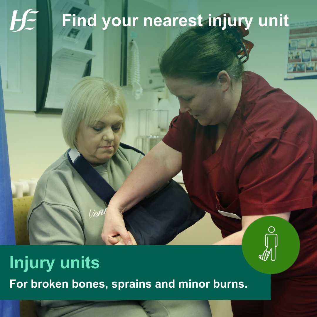 HSEMidWest's tweet image. Injury Units treat recent injuries that are not life-threatening such as breaks, sprains, strains, scalds & minor burns-most are treated & home in under 2 hours
🕗 Open daily, 8am-8pm
📍 @StJohnsHospLmk Ennis & Nenagh
👨⚕️ For adults & children (5+)
➡ hse.ie/injuryunits