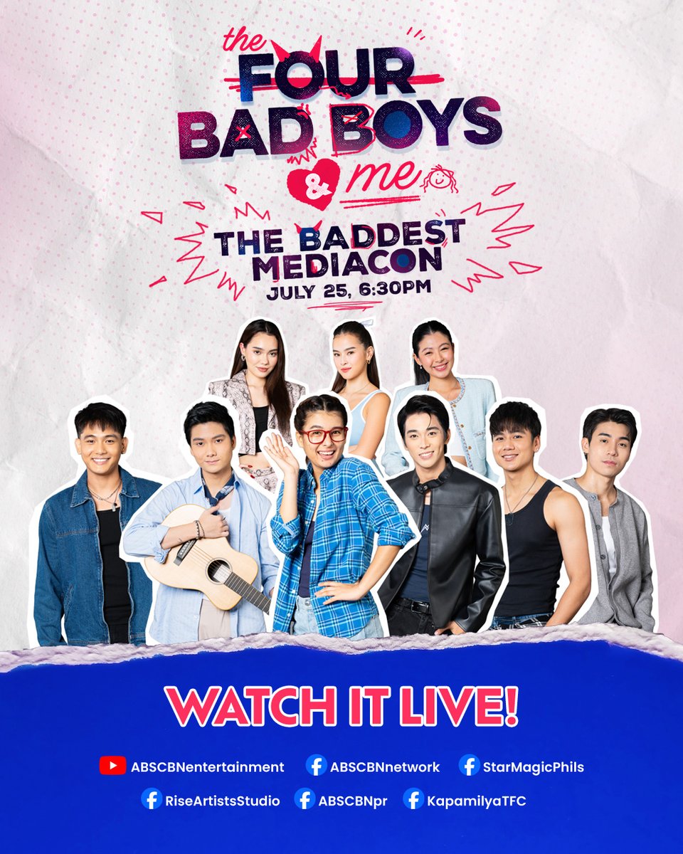 starmagicphils's tweet image. Before the BADDEST SCHOOL YEAR comes the BADDEST MEDIACON!
Meet the cast of #TheFourBadBoysandMe: Anji Salvacion, Gelo Rivera, River Joseph, Harvey Bautista, Dustine Mayores, Brent Manalo, Analain Salvador, Krystal Brimner, and Gela Alonte!
Catch the livestream tomorrow at…