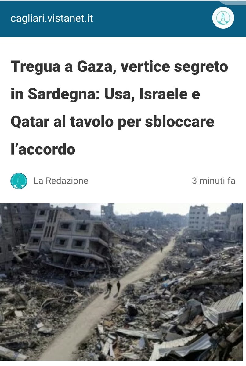 P_M_1960's tweet image. Continua oggi in Sardegna il round negoziale, dove l’inviato speciale Usa, Steve Witkoff, incontrerà il ministro israeliano Ron Dermer e il primo ministro del Qatar Mohammed bin Abdulrahman Al-Thani, con l’obiettivo di rilanciare i negoziati per una tregua nella Striscia di Gaza.