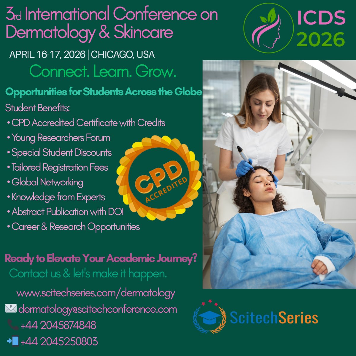 Students, level up your journey! Join our global conference with CPD credits, Young Researchers Forum, DOI publication, expert talks, and special student discounts. 📩 Contact us today! #StudentConference #CPDCredits #YoungResearchers #GlobalNetworking #ICDS2026 #USA #Chicago