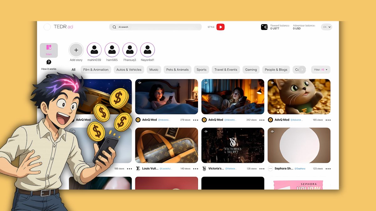 Found something rough but interesting.

It’s a Web2-style platform using Web3 tech: you get paid in stables just for watching ads.

You sign up, watch a video, click a button → instant cents.

UX is basic, but you can switch it to look like YouTube or Instagram.

And the idea?