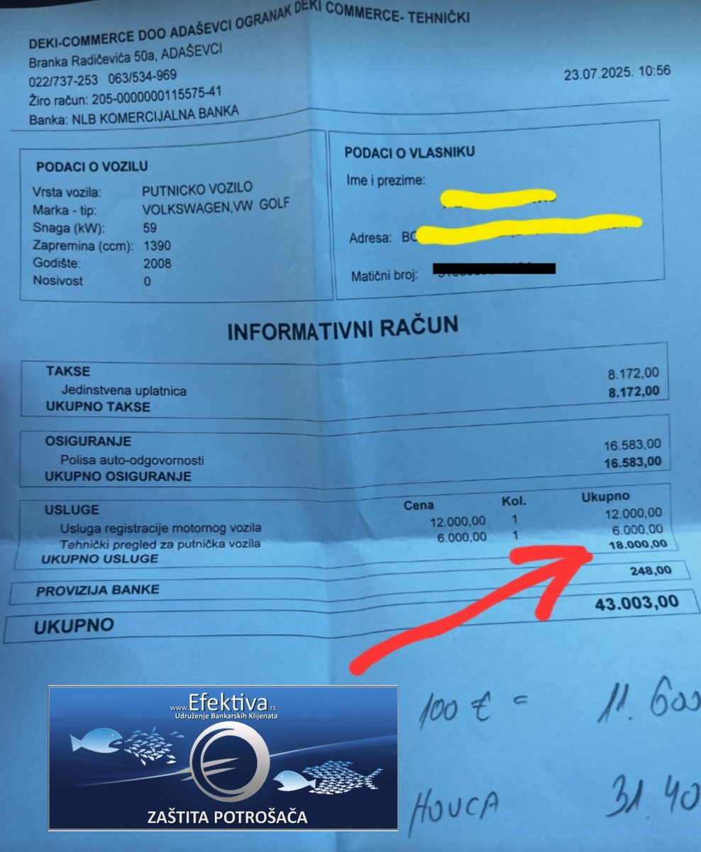 Kako zaraditi na nevolji potrošača❓

Gospođa je sa porodicom krenula na odmor. Na granici sa Hrvatskom, utvrđeno je da je vozilu istekla registracija i policija je uputila vozača na tehnički pregled i to baš u ovaj sa slike.

Međutim, tehnički pregled je vozaču, osim standardne