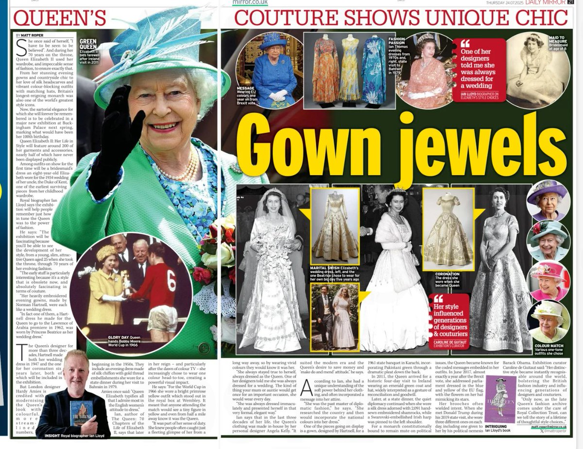 IanLloydRoyal's tweet image. Great to have helped @DailyMirror with its colourful piece on #QueenElizabethII and fashion. Many thanks to them for plugging my book &apos;The Queen 70 Chapters in the Life of Elizabeth II (@TheHistoryPress)