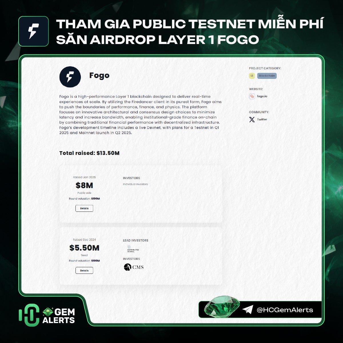 🔥Tham gia public testnet miễn phí săn airdrop layer 1 Fogo🔥

Fogo là dự án Layer 1 đã gọi vốn được 13,5 triệu đô tích hợp SVM và đang hướng tới blockchain nhanh nhất thế giới

Fogo vừa mở public testnet nên ae vào lụm luôn đi nhé!

📌Hướng dẫn

👉Đầu tiên ae