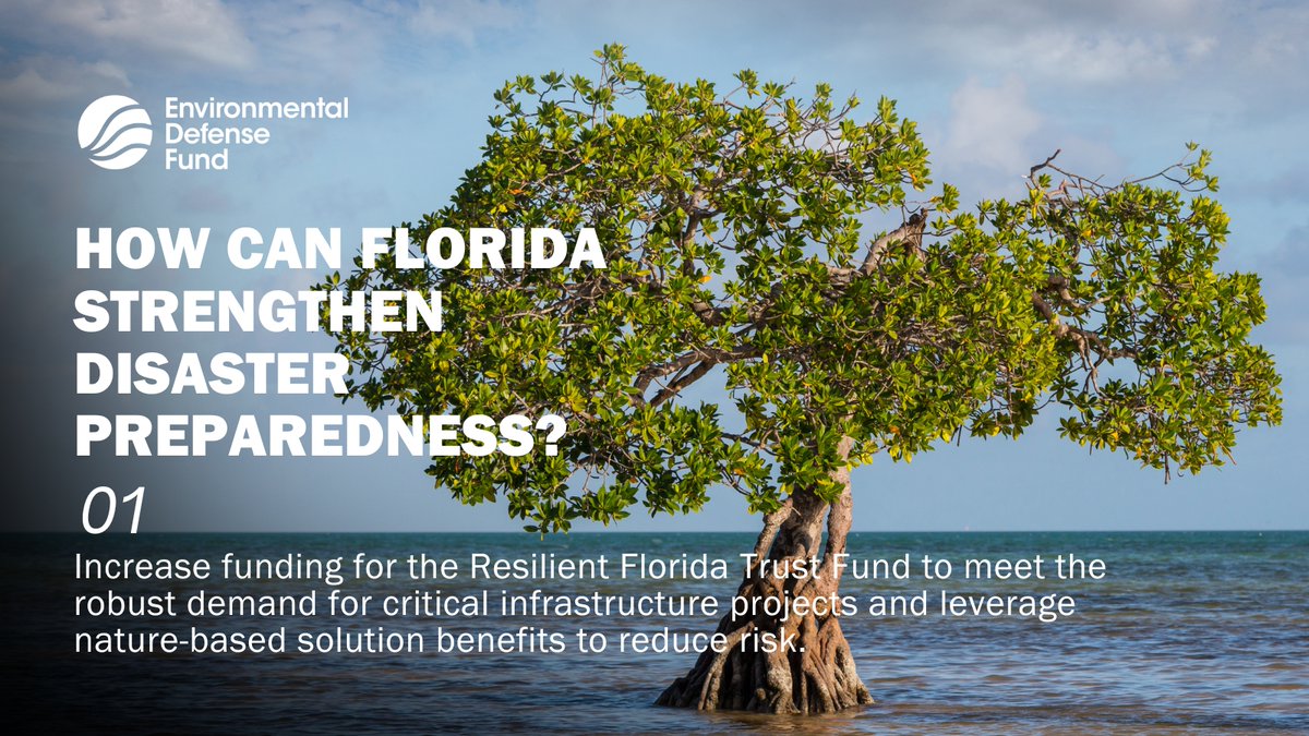 EDF_Florida's tweet image. Florida’s future depends on smart planning. Increasing funding for the Resilient Florida Trust Fund helps communities strengthen infrastructure, reduce risk, and use nature-based solutions that work with—not against—our environment. #DisasterPreparedness #FloridaResilience