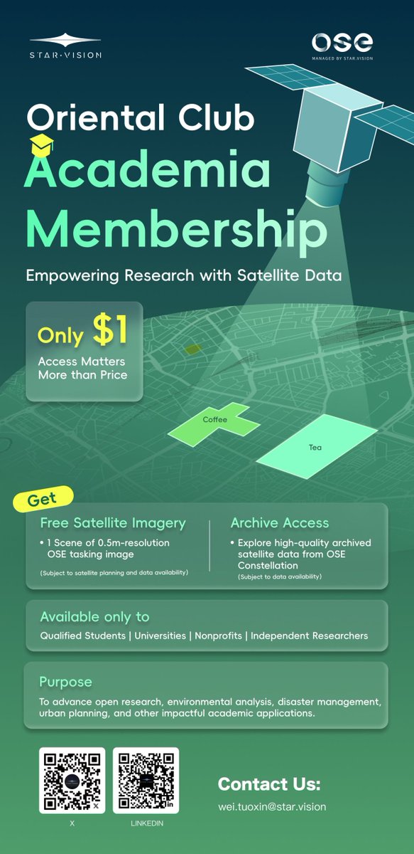 🌍 STAR.VISION launches Oriental Academia Membership

For just $1/year, researchers can now gain access to 50cm VHR satellite imagery for academic and nonprofit projects.

🔗 Details: opportunities.spaceinafrica.com/star-vision-op…