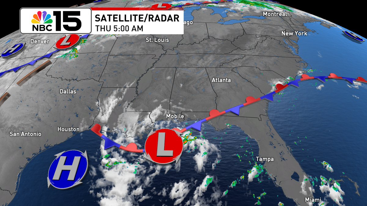 Kelly_WPMI's tweet image. A trough of low pressure over the N Gulf is bringing us higher rain chances & a high rip current risk by Fri. It'll move W across the north-central & NE Gulf. It has a low formation chance & likely moves inland this weekend @mynbc15 mynbc15.com/weather