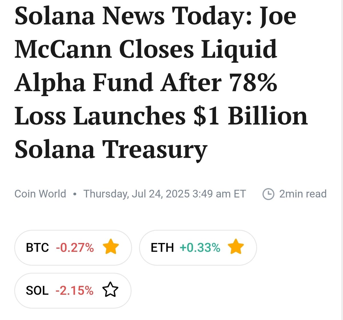 GreatBuffett's tweet photo. 🧬 Новый «Saylor», но для Solana?
Джо МакКэнн запускает Accelerate и хочет скупить $1.36B в $SOL (≈7.32M токенов) - станет крупнейшим публичным холдером.
Фонд Asymmetric до этого -78%, но он возвращается на all-in.

https://t.co/w9Jd7cRZOf

#Solana #Crypto #Accelerate #Space https://t.co/Ur9nm2Tbad