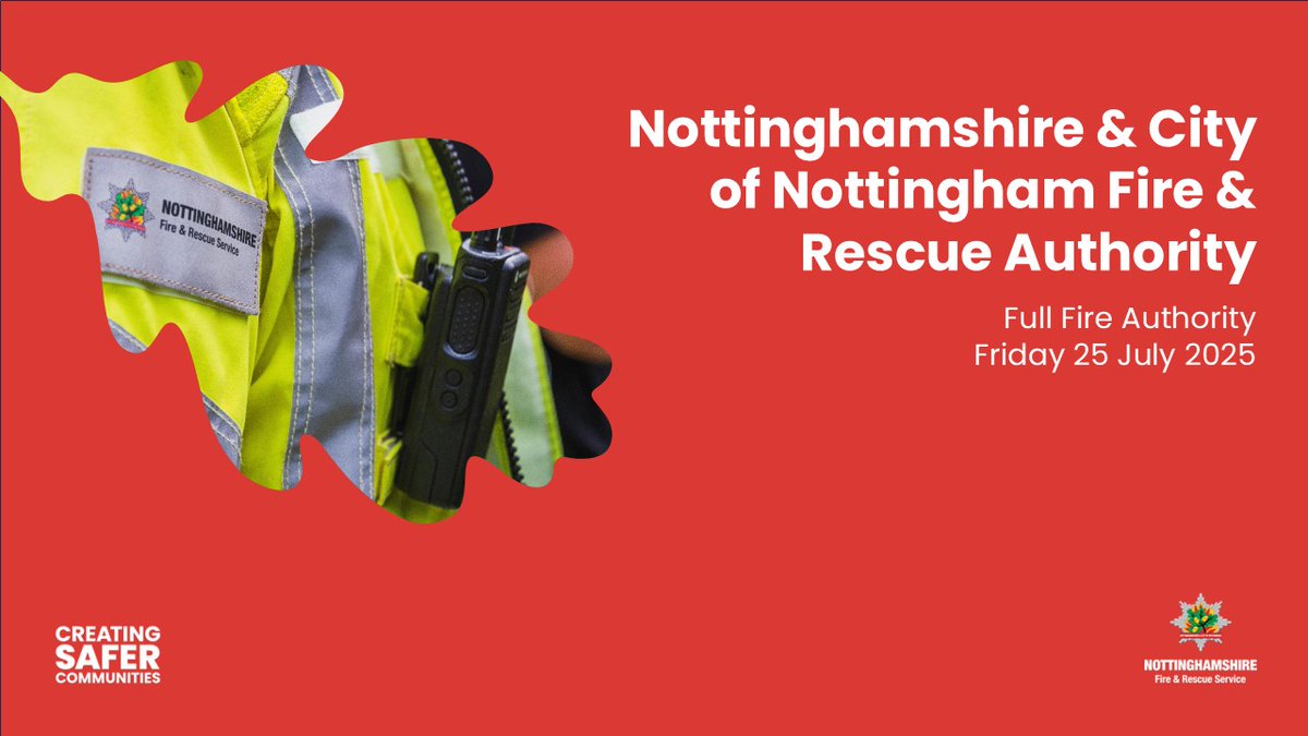 nottsfire's tweet image. Tomorrow is our full Nottinghamshire &amp;amp; City of Nottingham Fire &amp;amp; Rescue Authority meeting. 

This is taking place at 10.30am at our joint Police &amp;amp; Fire Headquarters. 

You can watch live on our YouTube channel... 📺

youtube.com/@nottsfire999