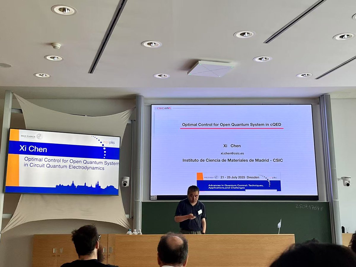 xichen_STA's tweet image. I gave a talk on optimal control and shortcuts for controlling open system and qubit readout in cQED at Advances in Quantum Control - Techniques, Applications, and Challenges
(AQUTE25). Many thanks for the organization to Christiane Koch, Steve Campbell. @icmm_csic