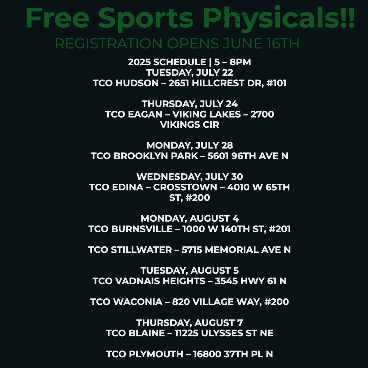 HMPioneers's tweet image. FREE physicals tonight, Thursday, July 24th! Registration link in bio!
