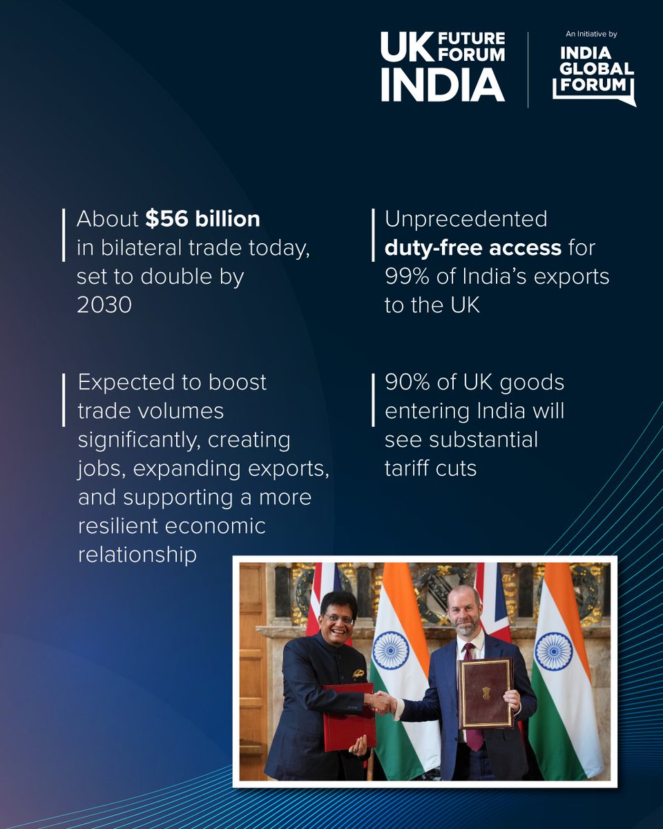 IGFupdates's tweet image. *A Landmark in Global Trade Partnerships*
Today, the United Kingdom and India signed a historic Free Trade Agreement, paving the way for deeper economic integration, expanded market access, and stronger bilateral ties in the years ahead.
This milestone represents not just…