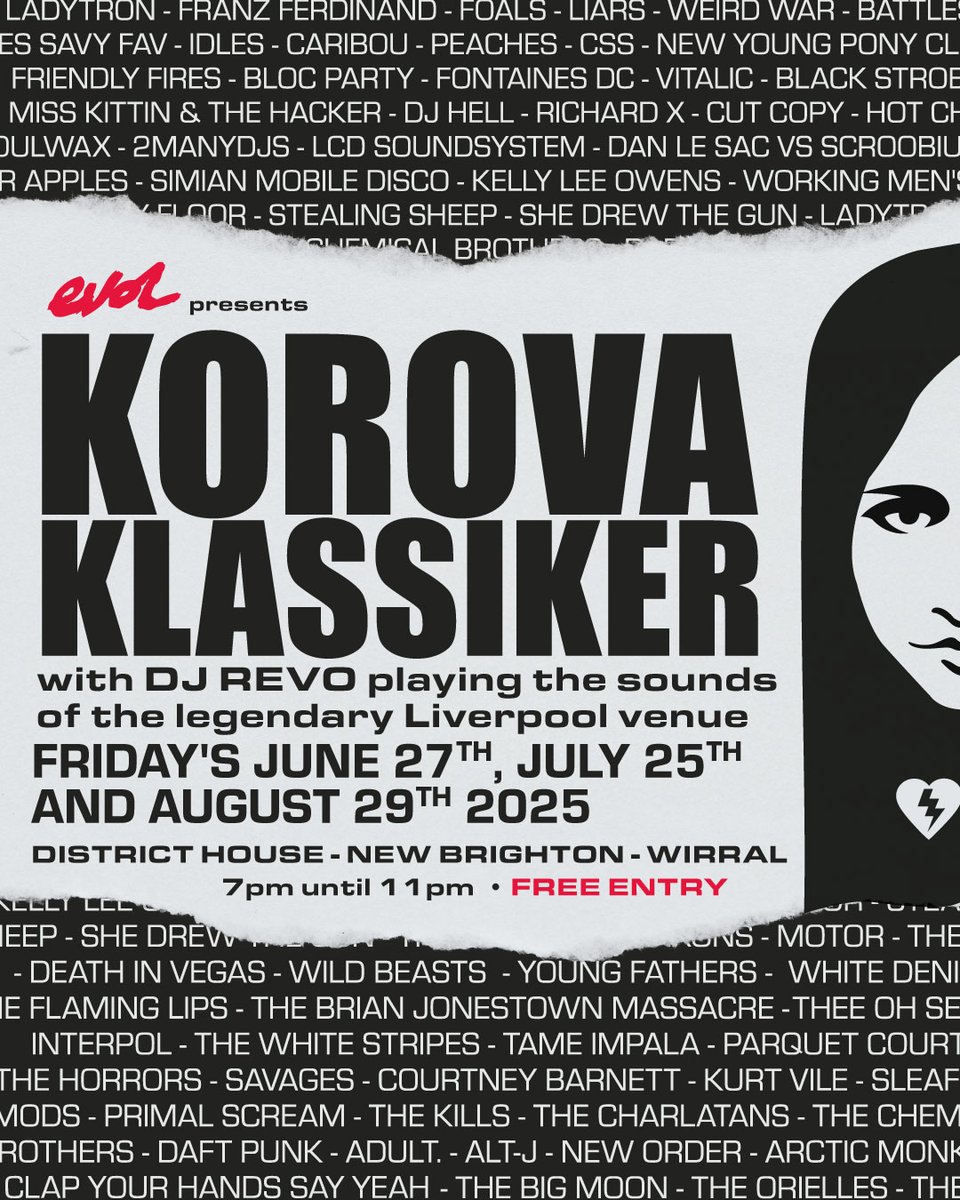 ClubEVOL's tweet image. 𝐓𝐎𝐌𝐎𝐑𝐑𝐎𝐖 𝐍𝐈𝐆𝐇𝐓
Korovians and EVOL heads assemble. EVOL head honcho Revo deejays the sounds of the much adored Liverpool venue Korova at New Brighton's District House, 7pm - 11ish and it's FREE ENTRY!
Boss sounds, a lovely selection of drinks and the BEST vibes!