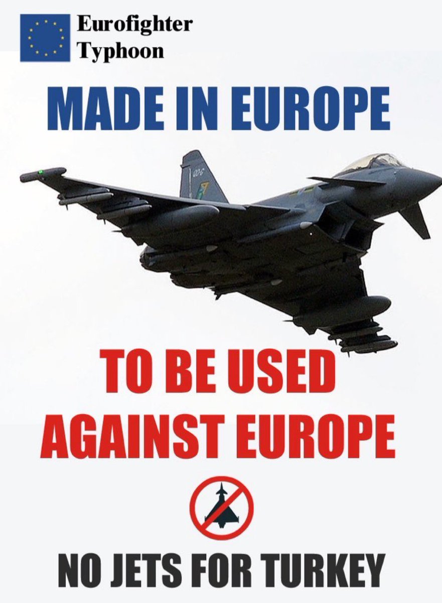 RapidResponseGr's tweet image. The UK chose to give #Eurofighter planes to Turkey, a country that
1) illegally occupies 37% of EU member Cyprus
2) threatens Greece with war over our sovereign rights (UNCLOS)
3) is occupying Syria and Iraq
4) threatens Israel
5) owns 🇷🇺 S-400 systems
#NoJetsForTurkey