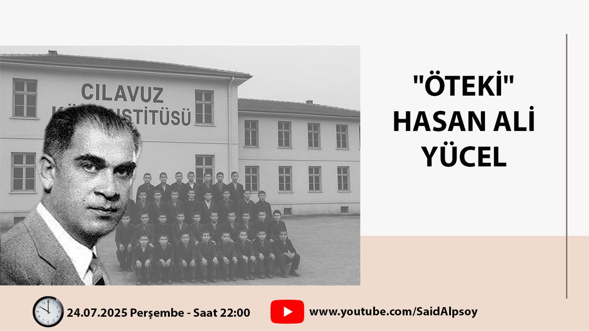""ÖTEKİ" HASAN ALİ YÜCEL" başlıklı CANLI yayınımız bugün saat 22:00'da "Said Alpsoy" YouTube kanalımızda.