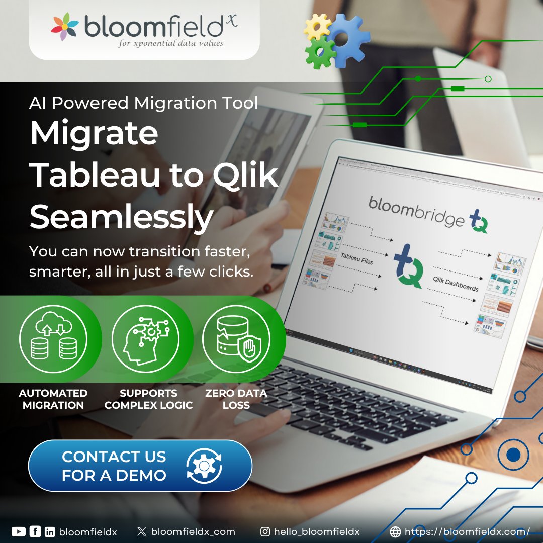 bloomfieldx_com's tweet image. Migrate Tableau to Qlik — the AI-powered way with #BloomBridgeTQ

Say goodbye to manual migration! Handle complex logic, large workbooks and create Qlik apps instantly, all in one platform.

Built for speed. Powered by AI.

📩 Contact us for a demo: zcmp.in/GAv5