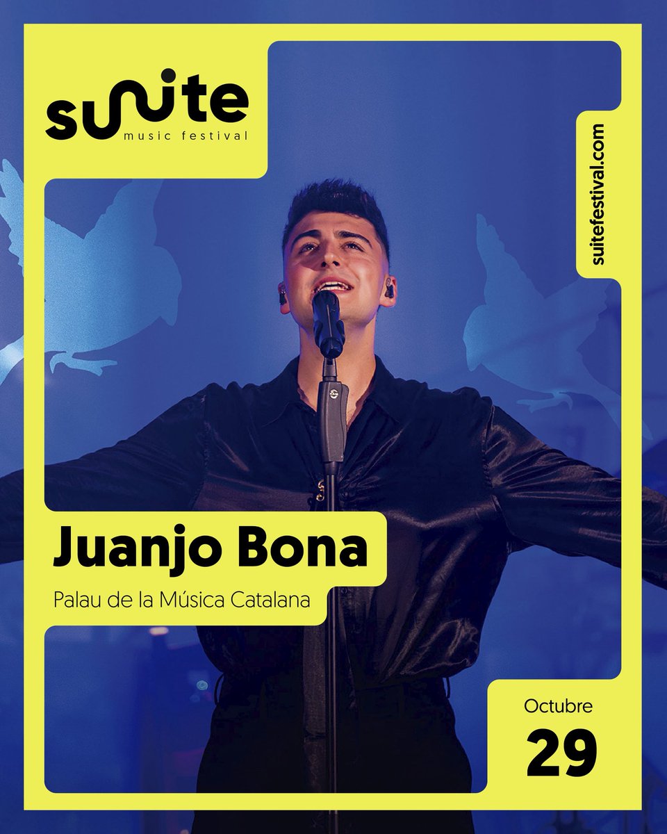 Juanjo Bona al Palau de la Música Catalana! 💙

El pròxim 29 d’octubre, el finalista d’Operación Triunfo 2023 presenta "Recardelino", un viatge sonor que uneix pop i folklore aragonès.

🎟️ Entrades a suitefestival.com