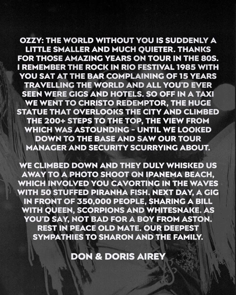 _DeepPurple's tweet image. Memories of Ozzy from Ian Gillan & Don Airey.
//DP WebCrew