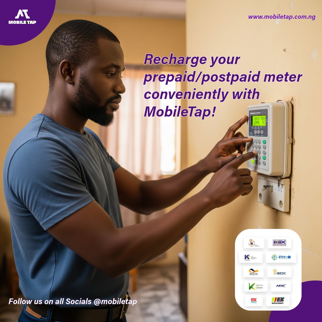 𝑹𝒆𝒄𝒉𝒂𝒓𝒈𝒆 𝒚𝒐𝒖𝒓 𝒑𝒓𝒆𝒑𝒂𝒊𝒅/𝒑𝒐𝒔𝒕𝒑𝒂𝒊𝒅 𝒎𝒆𝒕𝒆𝒓  𝒄𝒐𝒏𝒗𝒆𝒏𝒊𝒆𝒏𝒕𝒍𝒚 𝒘𝒊𝒕𝒉 𝑴𝒐𝒃𝒊𝒍𝒆𝑻𝒂𝒑!

Instant confirmation. Zero stress.
All DISCOs supported!

Stay powered. Stay smart.
📲 Tap Now — linktr.ee/MobileTap

#MobileTap #ElectricityPayment