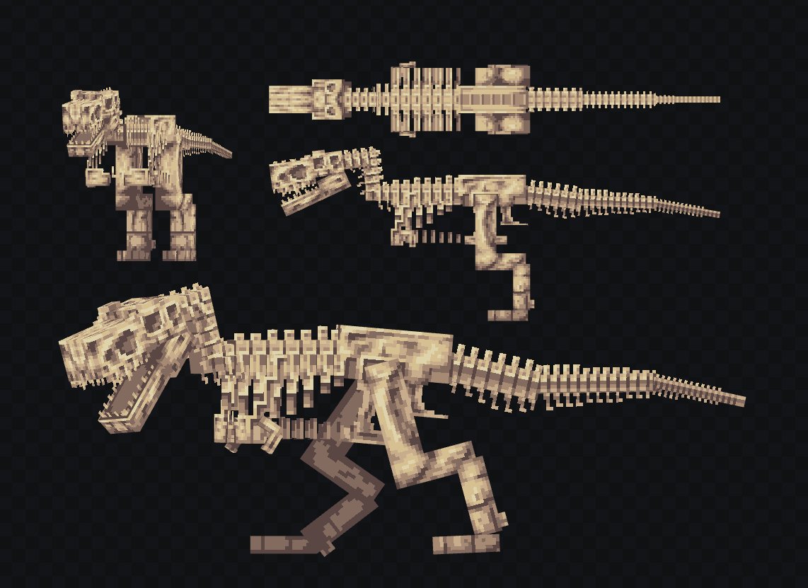 YYbwr's tweet image. Tyrannosaurus Rex Skeleton
#blockbench #pixelart #paleoart #lowpoly #Minecraft