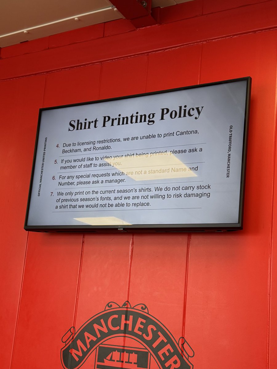 Took my son for his new shirt the other day. Had no idea the club weren’t allowed to print Cantona, Beckham or Ronaldo on shirts