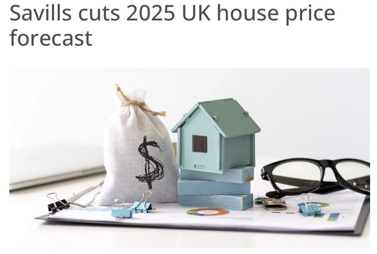 emmafildes's tweet image. The Estate Agency @Savills has revised its house price forecast for 2025 down. They now “predict” growth of just 1.0% from 4% previously, which they accredit to stamp duty upheaval, tariffs and global unrest. Moving forward though they expect the market to pick up in autumn which…