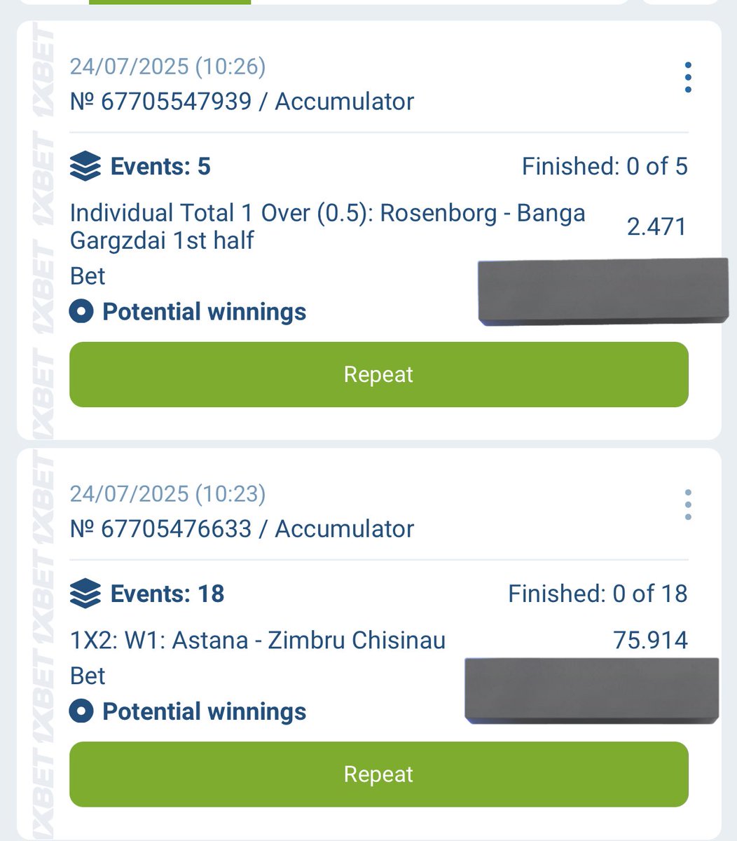 1xbet odds!!

1st code >>  CYCAF  ( Double Up )

2nd code >>  N3BAF  ( 75+ odds )

register and stake here >> cropped.link/oddsvillage

promocode >> ODDSVILLAGE