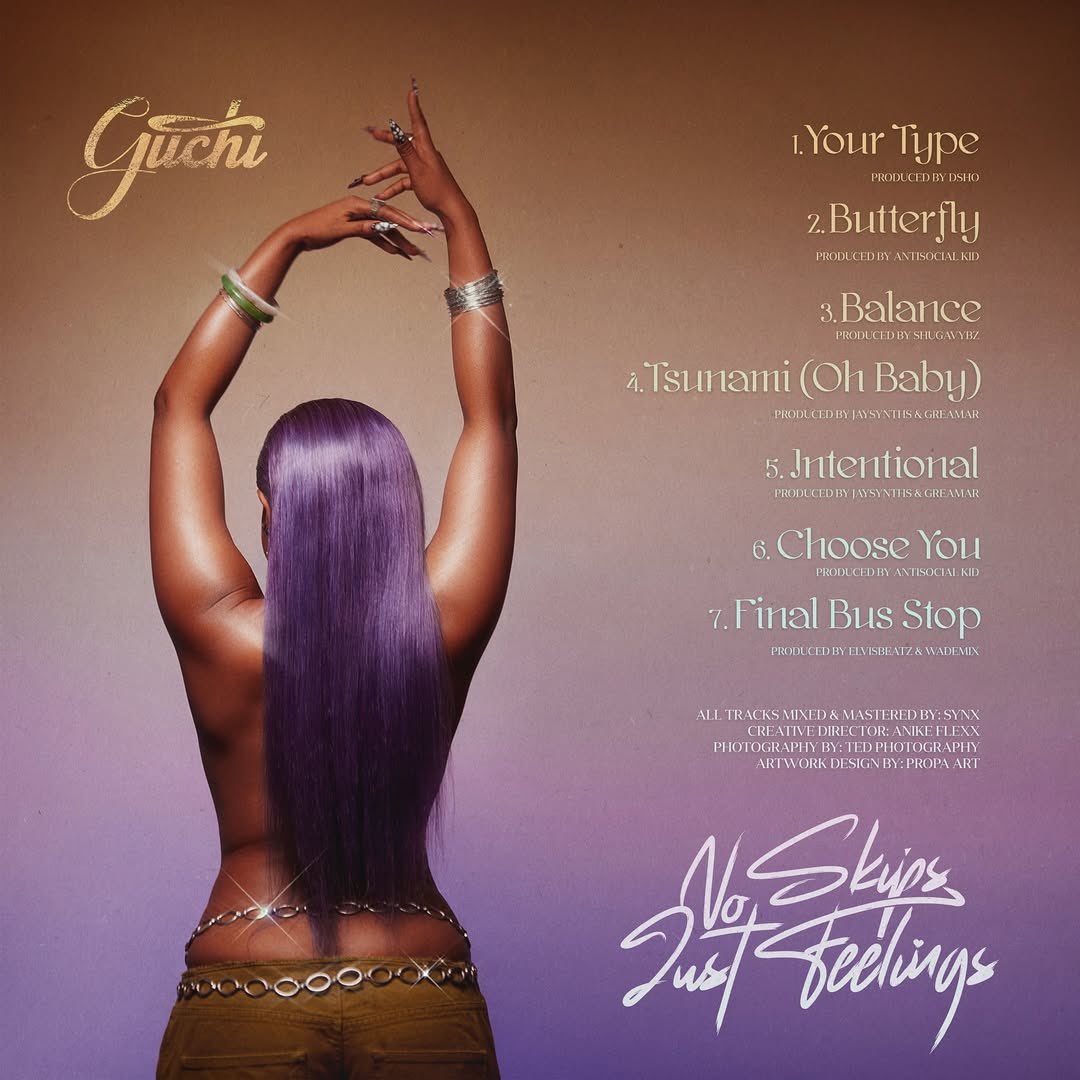 FulLCircLAfrica's tweet image. THE SAUCE🚨: @officialguchi releases track list for her new ep “ NO SKIPS JUST FEELINGS”, with seven songs which has no feature from any artist as compared to her previous EP which featured two Nigerian artists.