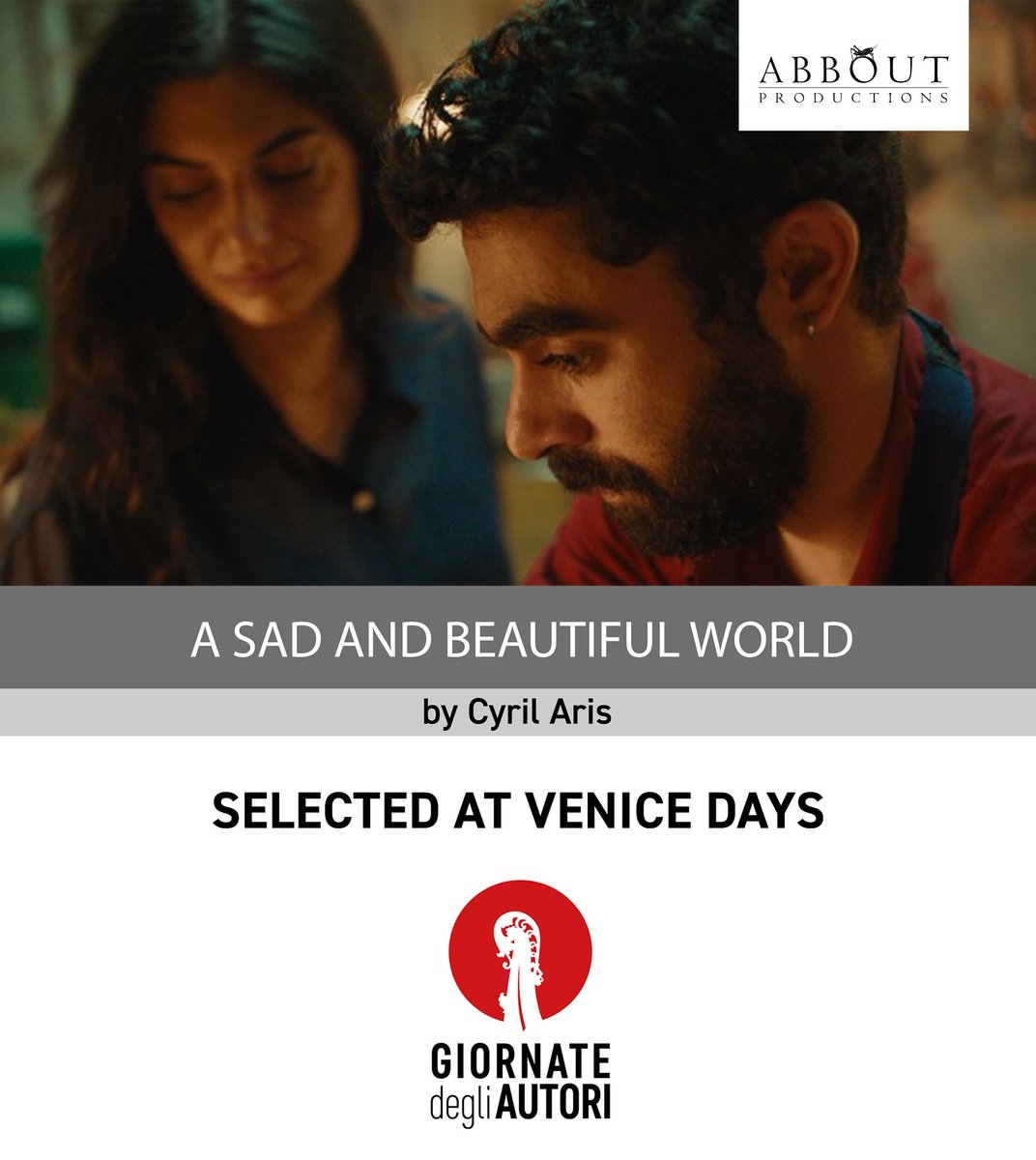 Abbout Productions (@abboutprod) on Twitter photo We’re proud to announce that “A Sad and Beautiful World” by <a href="/CyrilAris/">Cyril Aris</a> will have its #worldpremiere @ #VeniceDays.
The film is co-produced with Diversity Hire and <a href="/ReynardFilms/">Reynard Films</a> We’re proud to announce that “A Sad and Beautiful World” by <a href="/CyrilAris/">Cyril Aris</a> will have its #worldpremiere @ #VeniceDays.
The film is co-produced with Diversity Hire and <a href="/ReynardFilms/">Reynard Films</a>