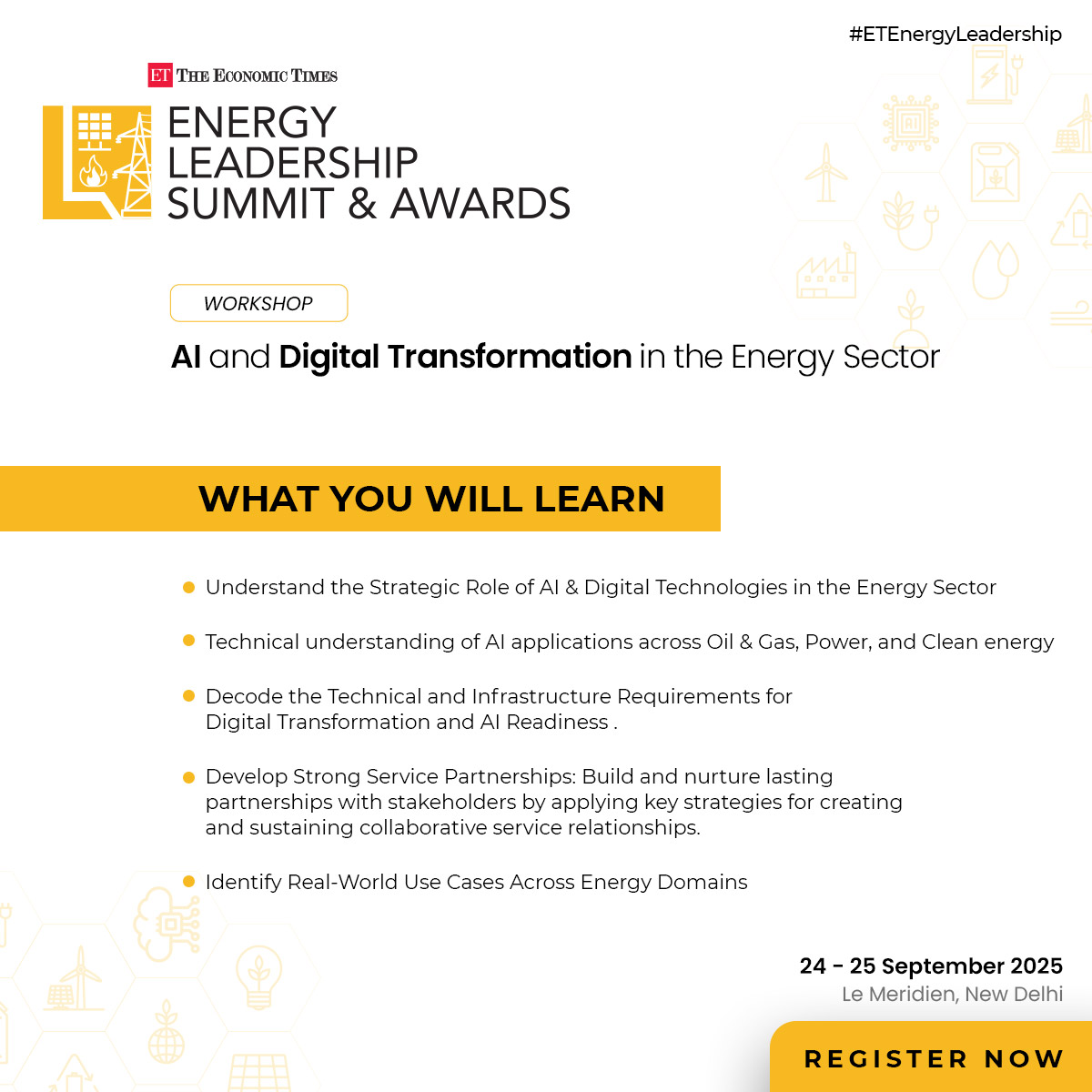 ETEnergyWorld's tweet image. Step into the future of energy with a workshop designed to ignite digital transformation across the sector!
It’s not just about learning — it’s about leading the shift.
Register Now: energy.economictimes.indiatimes.com/leadership-sum…
#ETEnergyWorld #ETEnergyLeadership #EnergyLeadership2025