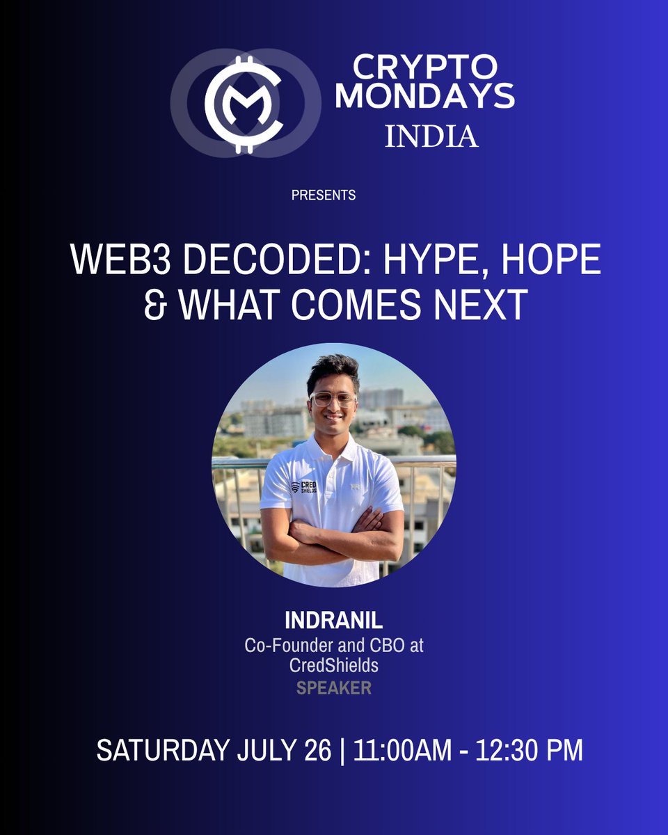 CredShields (@credshields) on Twitter photo Join <a href="/itsmeroy2012/">Indranil Roy | CredShields</a> as he speaks at <a href="/Cryptom0ndays/">CryptoMondays India</a>'s “WEB3 DECODED: Hype, Hope & What Comes Next.”
Get an inside look at the future of Web3 — where security, decentralization, and open infrastructure take center stage. This session cuts through the buzz to explore real-world Join <a href="/itsmeroy2012/">Indranil Roy | CredShields</a> as he speaks at <a href="/Cryptom0ndays/">CryptoMondays India</a>'s “WEB3 DECODED: Hype, Hope & What Comes Next.”
Get an inside look at the future of Web3 — where security, decentralization, and open infrastructure take center stage. This session cuts through the buzz to explore real-world