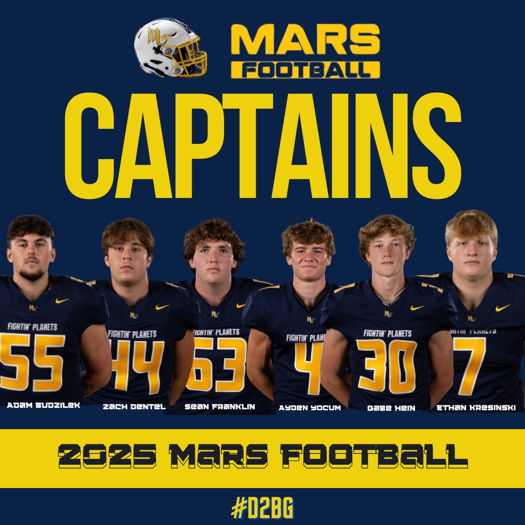 Mars HS Football (@marshsfootball) on Twitter photo “Leadership is the ability to translate a vision into reality”
We are excited to announce our 2025 Captains: <a href="/AdamBudzilek/">Adam Budzilek</a> <a href="/ZachDentel_11/">Zach Dentel</a> <a href="/Sean_Franklin_/">Sean Franklin</a> <a href="/YocumAyden4/">Ayden Yocum</a> <a href="/GabeHein8/">Gabe Hein</a> & <a href="/Ethan_Kresinski/">Ethan Kresinski</a>
Congrats guys...These men will lead us to greatness!
#D2BG 👽🏈💪 “Leadership is the ability to translate a vision into reality”
We are excited to announce our 2025 Captains: <a href="/AdamBudzilek/">Adam Budzilek</a> <a href="/ZachDentel_11/">Zach Dentel</a> <a href="/Sean_Franklin_/">Sean Franklin</a> <a href="/YocumAyden4/">Ayden Yocum</a> <a href="/GabeHein8/">Gabe Hein</a> & <a href="/Ethan_Kresinski/">Ethan Kresinski</a>
Congrats guys...These men will lead us to greatness!
#D2BG 👽🏈💪