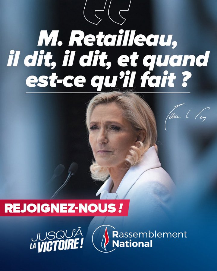 marinejordanrn's tweet image. Je suis d'accord avec Marine Le Pen et vous ?💪
#Retailleau parle , parle mais ne fait rien 😡
#TousAvecLeRN