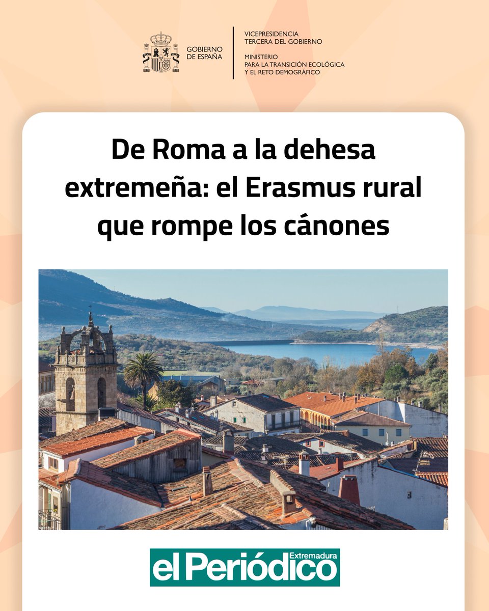 Transición Ecológica y Reto Demográfico (@mitecogob) on Twitter photo 🟠 Nuestro programa Campus Rural demuestra que en los pequeños territorios también existen oportunidades reales
Son prácticas universitarias remuneradas en municipios en riesgo de despoblación
🏡 Para frenar el éxodo rural
Lo cuenta <a href="/EPExtremadura/">El Periódico Extremadura</a>
» t.ly/KoEcL 🟠 Nuestro programa Campus Rural demuestra que en los pequeños territorios también existen oportunidades reales
Son prácticas universitarias remuneradas en municipios en riesgo de despoblación
🏡 Para frenar el éxodo rural
Lo cuenta <a href="/EPExtremadura/">El Periódico Extremadura</a>
» t.ly/KoEcL