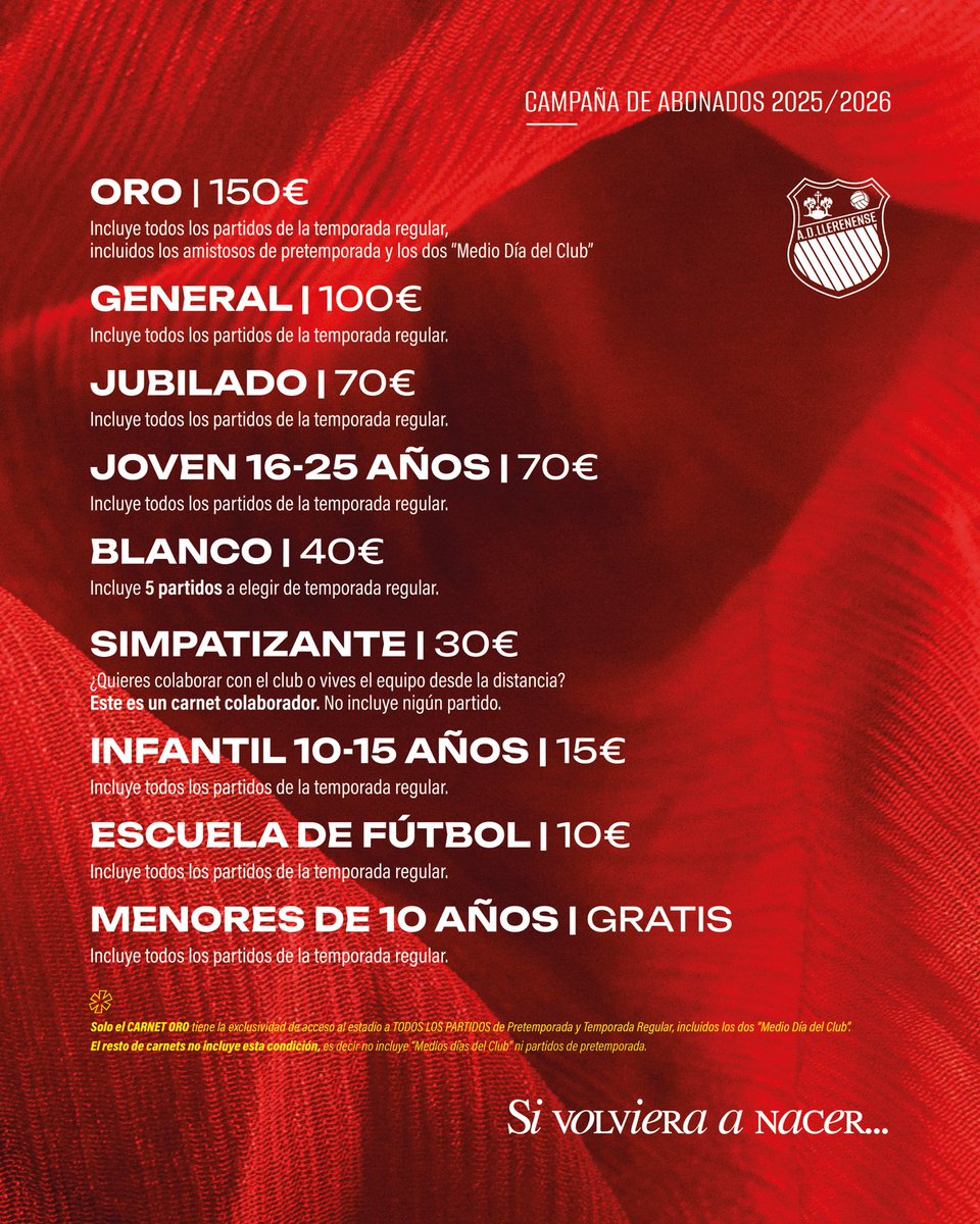 ℹ️ CAMPAÑA DE ABONADOS.

¿Aún no eres socio?

📍Hoy jueves estamos en la Secretaría del club, Estadio Fernando Robina.

⏱️ de 20:00 a 22:00h.

#SiVolvieraANacer