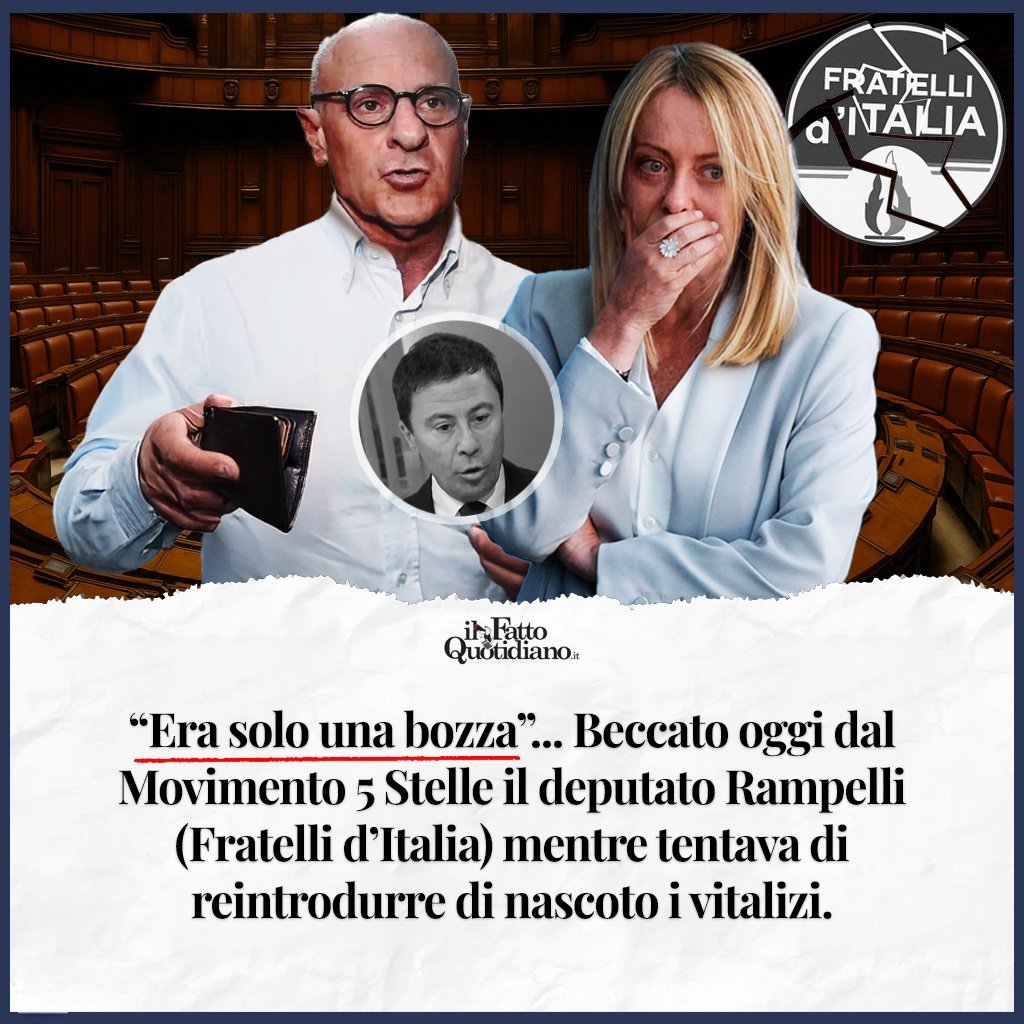 “Era solo una bozza” 
beccato oggi dal Movimento 5 Stelle il deputato di Fratelli d’Italia Rampelli mentre con un emendamento alla chetichella stava tentando di reintrodurre i vitalizi…. non solo, ma il suo emendamento “bozza” (che però aveva presentato per davvero) conteneva