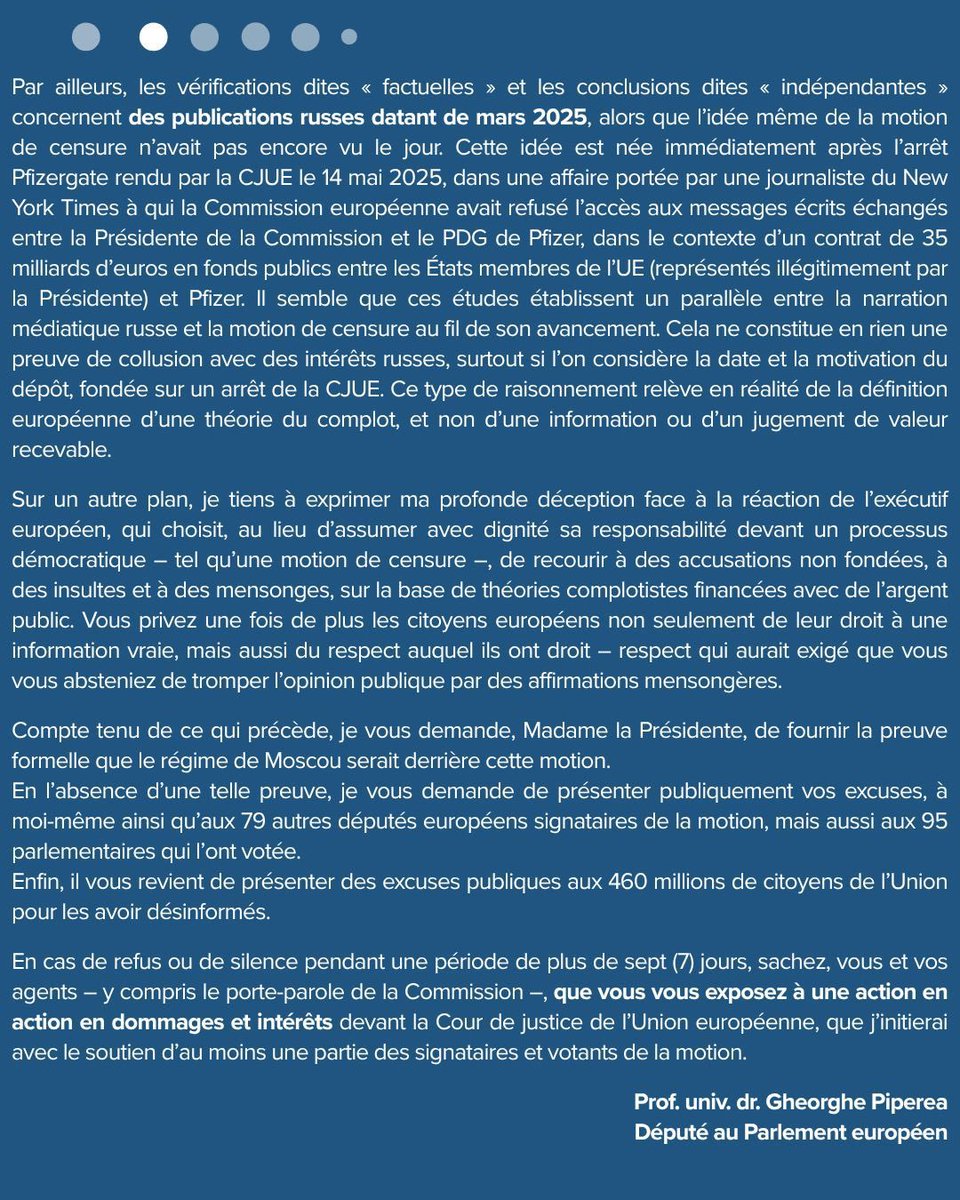 v_joron's tweet image. ‼️➡️Lettre ouverte à la Présidente de la Commission européenne que je partage :
@GPiperea dénonce les fausses accusations liant la motion de censure, qu’il a initiée, à Moscou.
Ces allégations, basées sur des études biaisées financées par la Commission, sont infondées.
Il…