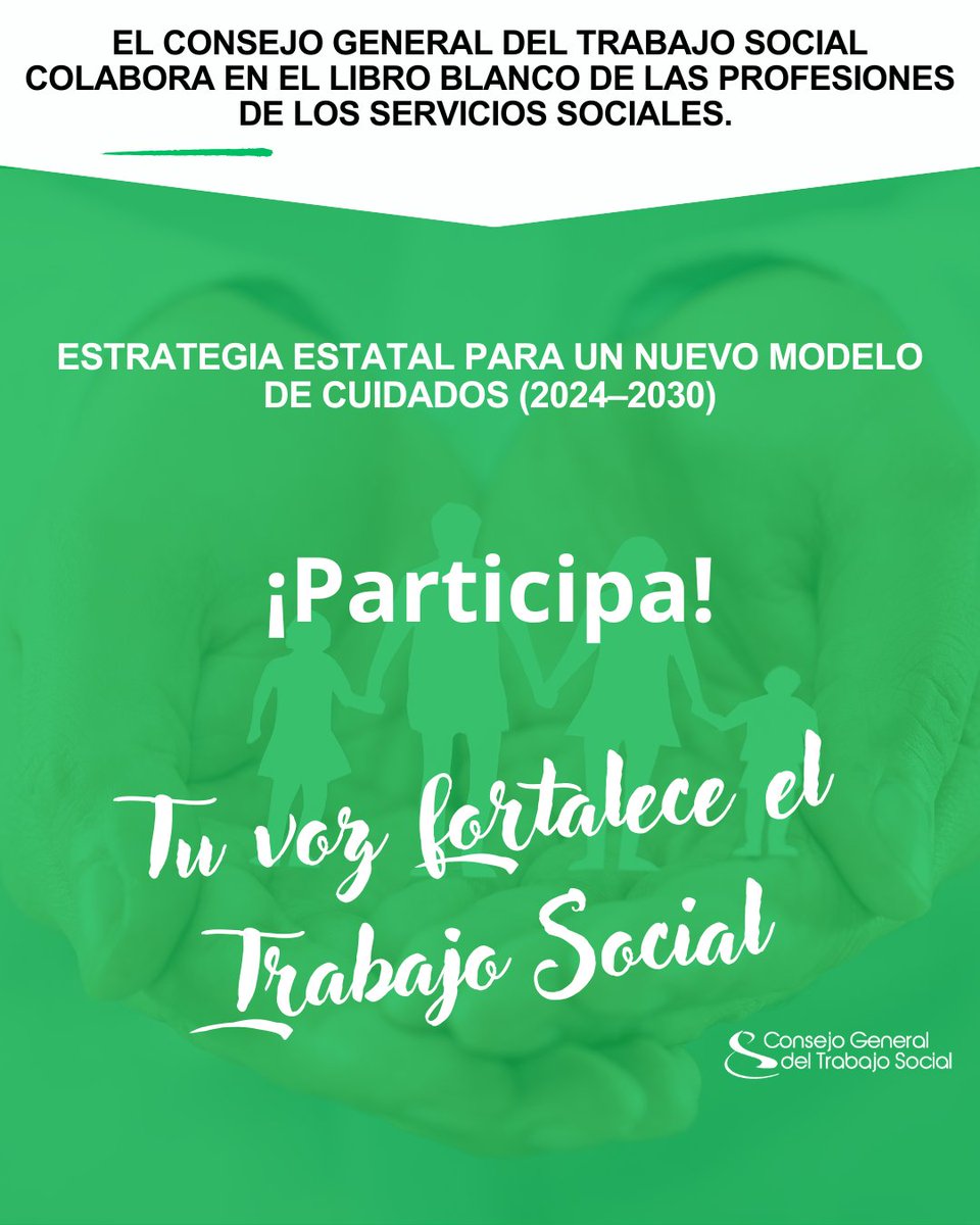 CGTrabajoSocial (@cgtrabajosocial) on Twitter photo ¿Eres profesional del Tercer Sector?
📢 ¡Participa en el Libro Blanco de las Profesiones de los Servicios Sociales!
🧩 Encuesta anónima sobre condiciones laborales, funciones, formación y más.
💬 Desde el <a href="/cgtrabajosocial/">CGTrabajoSocial</a> animamos a toda la colegiatura a participar.
👉 ¿Eres profesional del Tercer Sector?
📢 ¡Participa en el Libro Blanco de las Profesiones de los Servicios Sociales!
🧩 Encuesta anónima sobre condiciones laborales, funciones, formación y más.
💬 Desde el <a href="/cgtrabajosocial/">CGTrabajoSocial</a> animamos a toda la colegiatura a participar.
👉