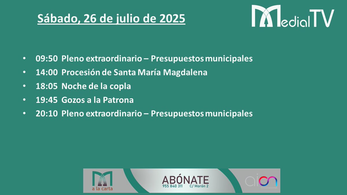 #Programación #MedialTV📺 | Sábado, 26 de julio. Estos son nuestros contenidos para hoy:

No te lo pierdas‼️