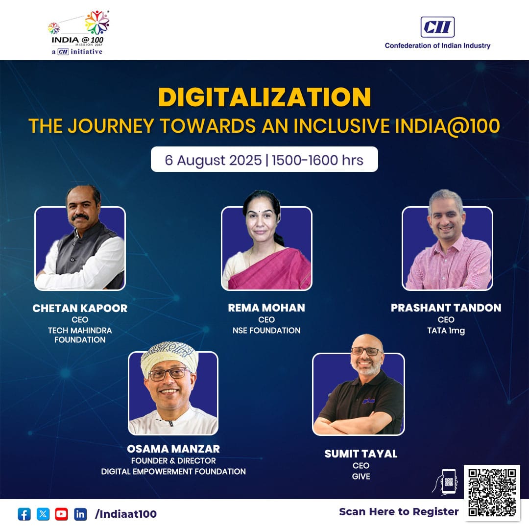 Indiaat100 (A CII Initiative) (@indiaat75) on Twitter photo Join us for a virtual panel discussion!
Digitalization: The Journey Towards an Inclusive India@100
6 Aug 2025 | 3–4 PM IST
Explore how tech can power inclusion in healthcare, education & skilling.
Register: cam.mycii.in/ORNew/Registra…
<a href="/FollowCII/">Confederation of Indian Industry</a> <a href="/CIIEvents/">CII Live</a>
#IndiaAt100 #DigitalIndia Join us for a virtual panel discussion!
Digitalization: The Journey Towards an Inclusive India@100
6 Aug 2025 | 3–4 PM IST
Explore how tech can power inclusion in healthcare, education & skilling.
Register: cam.mycii.in/ORNew/Registra…
<a href="/FollowCII/">Confederation of Indian Industry</a> <a href="/CIIEvents/">CII Live</a>
#IndiaAt100 #DigitalIndia